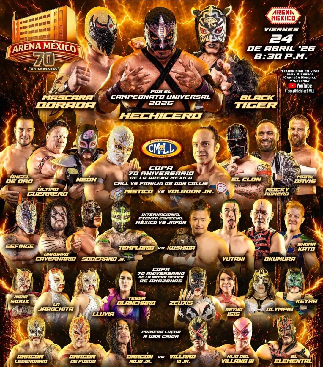 Resultados CMLL – 70 Aniversario de la Arena México