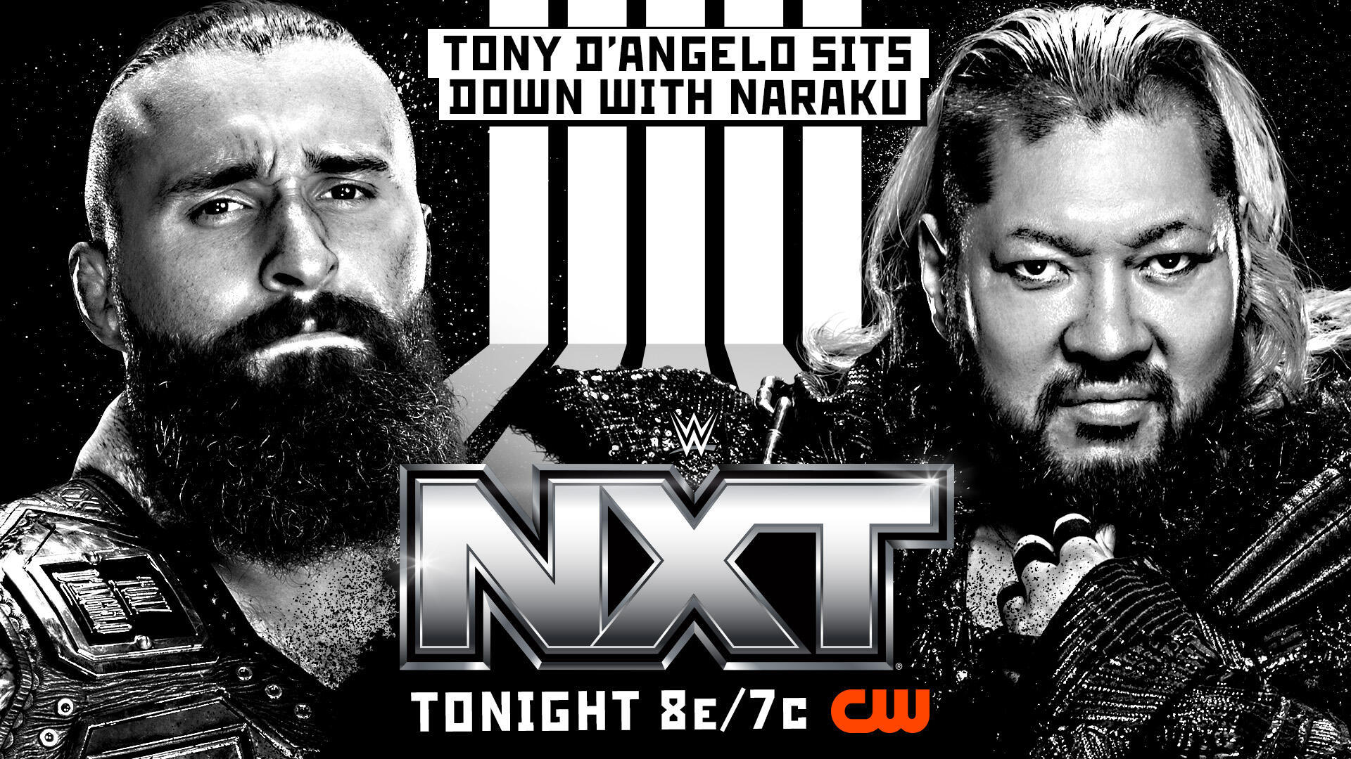 Tony D'Angelo y Naraku aparecen en una gráfica promocional de WWE NXT rumbo a su lucha por el Campeonato de NXT.