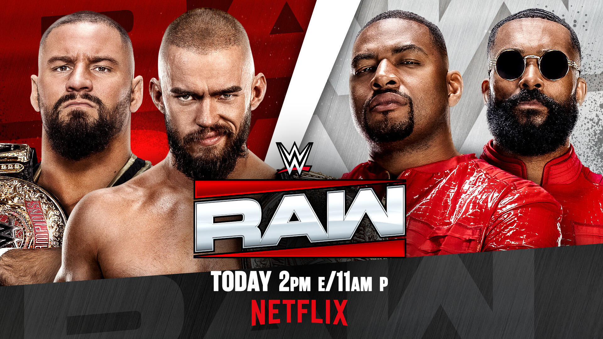 Gráfica de WWE Raw con The Vision frente a The Street Profits por los Campeonatos Mundiales en Parejas.