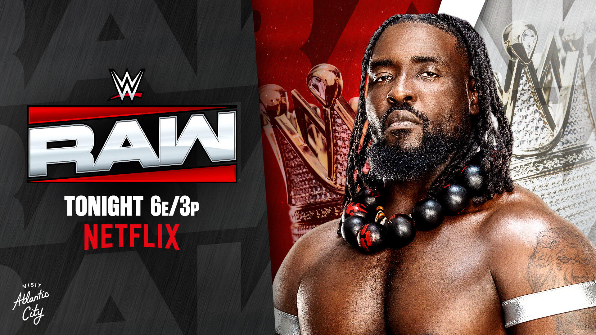 Oba Femi en el cartel promocional de WWE Raw desde Atlantic City en Netflix