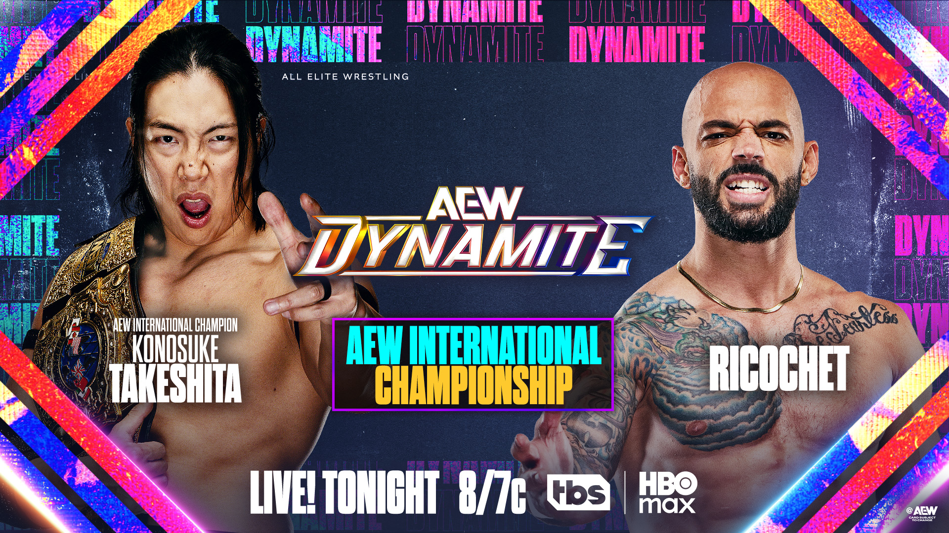 Konosuke Takeshita y Ricochet cara a cara en el gráfico oficial del Campeonato Internacional de AEW en Dynamite