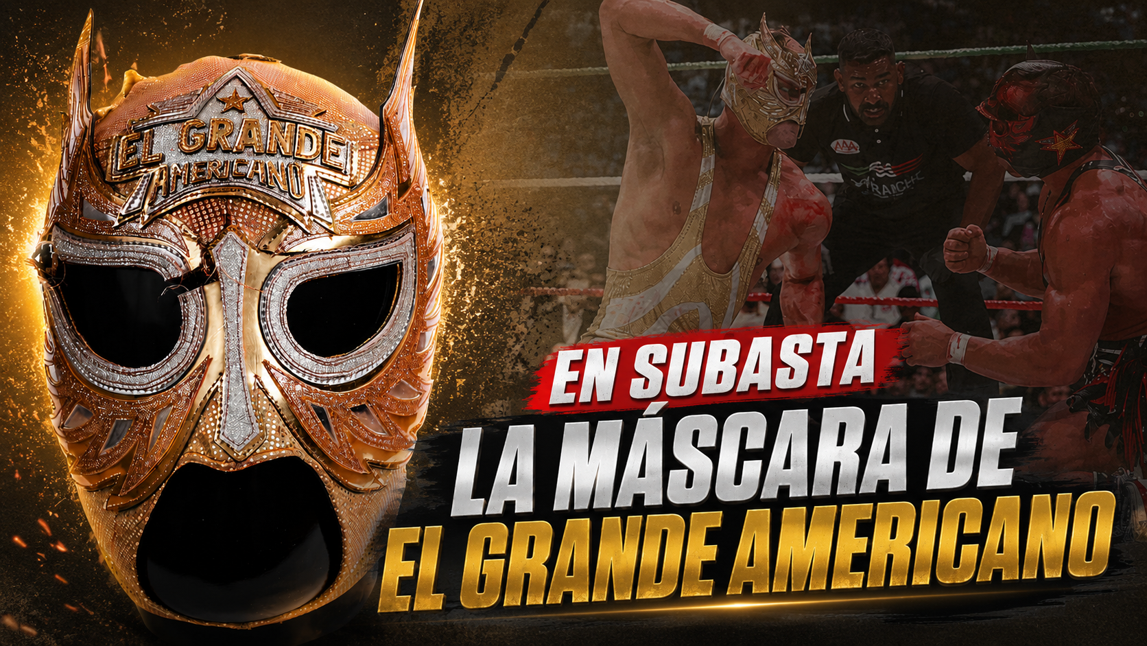 Máscara utilizada por El Grande Americano durante AAA Noche de los Grandes puesta en subasta benéfica.