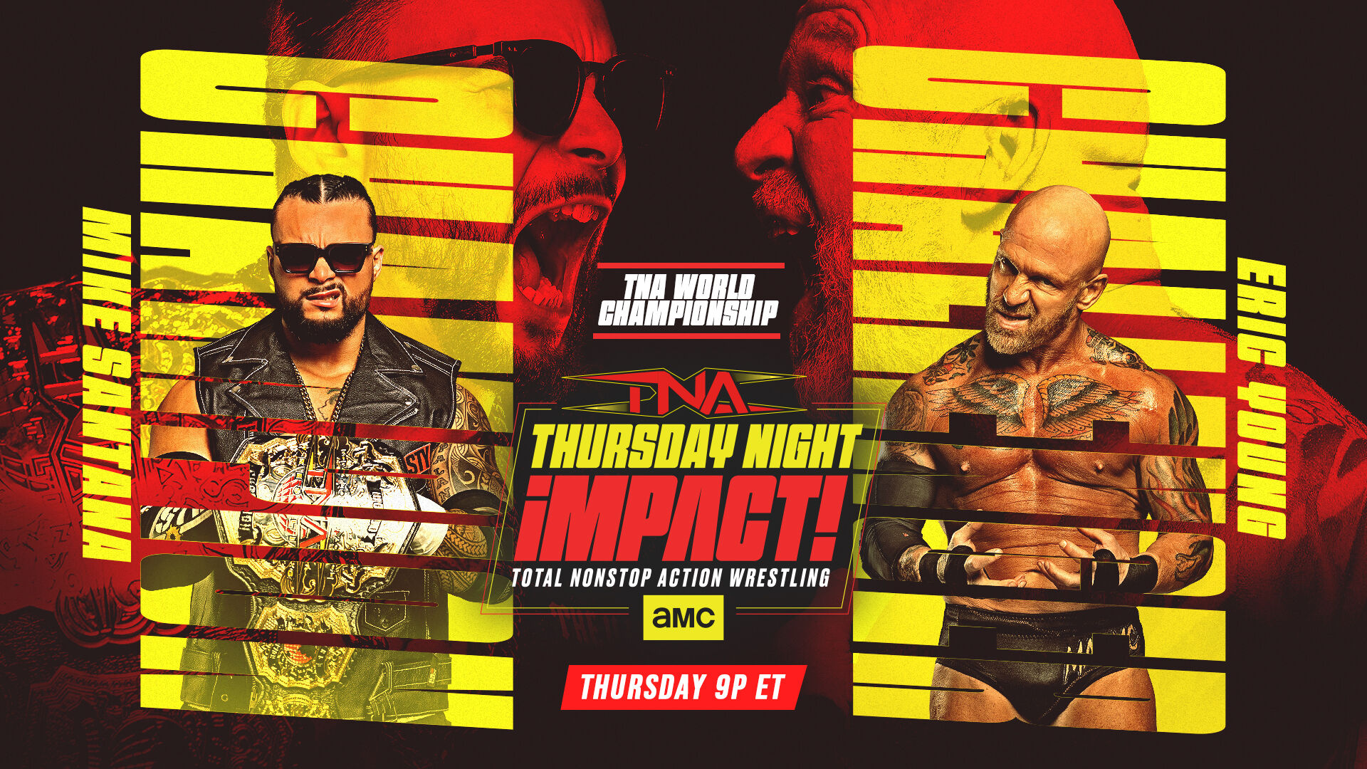 Mike Santana y Eric Young en la imagen promocional de su lucha por el Campeonato Mundial de TNA durante TNA Impact del 11 de junio de 2026.
