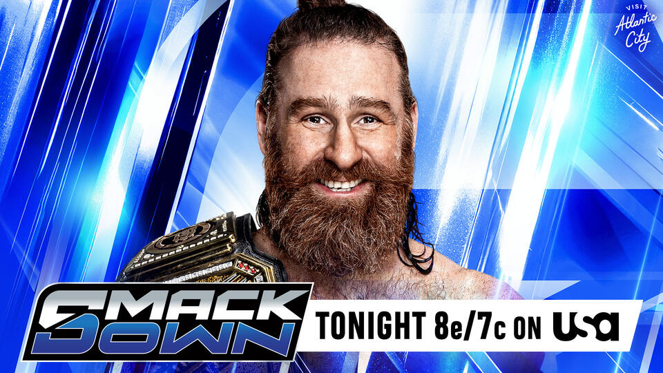 Sami Zayn como Campeón Indiscutible de WWE en gráfica promocional de SmackDown desde Atlantic City.