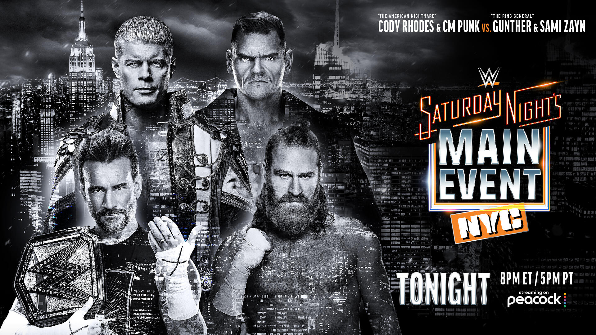 CM Punk, Cody Rhodes, Gunther y Sami Zayn protagonizan el cartel oficial de WWE Saturday Night's Main Event desde Nueva York.