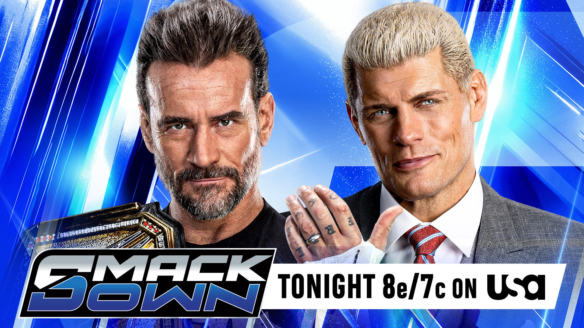 CM Punk y Cody Rhodes aparecen en un gráfico promocional oficial de WWE SmackDown previo a un enfrentamiento televisado en USA Network.