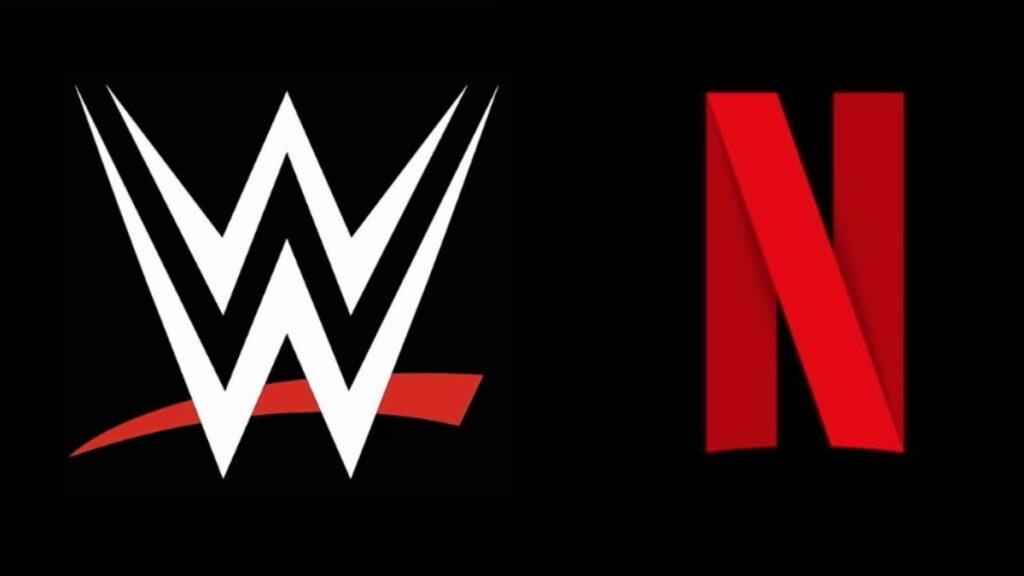 Logotipos de Netflix y WWE lado a lado con datos de audiencia de los PLE de WWE en Netflix durante el primer semestre.