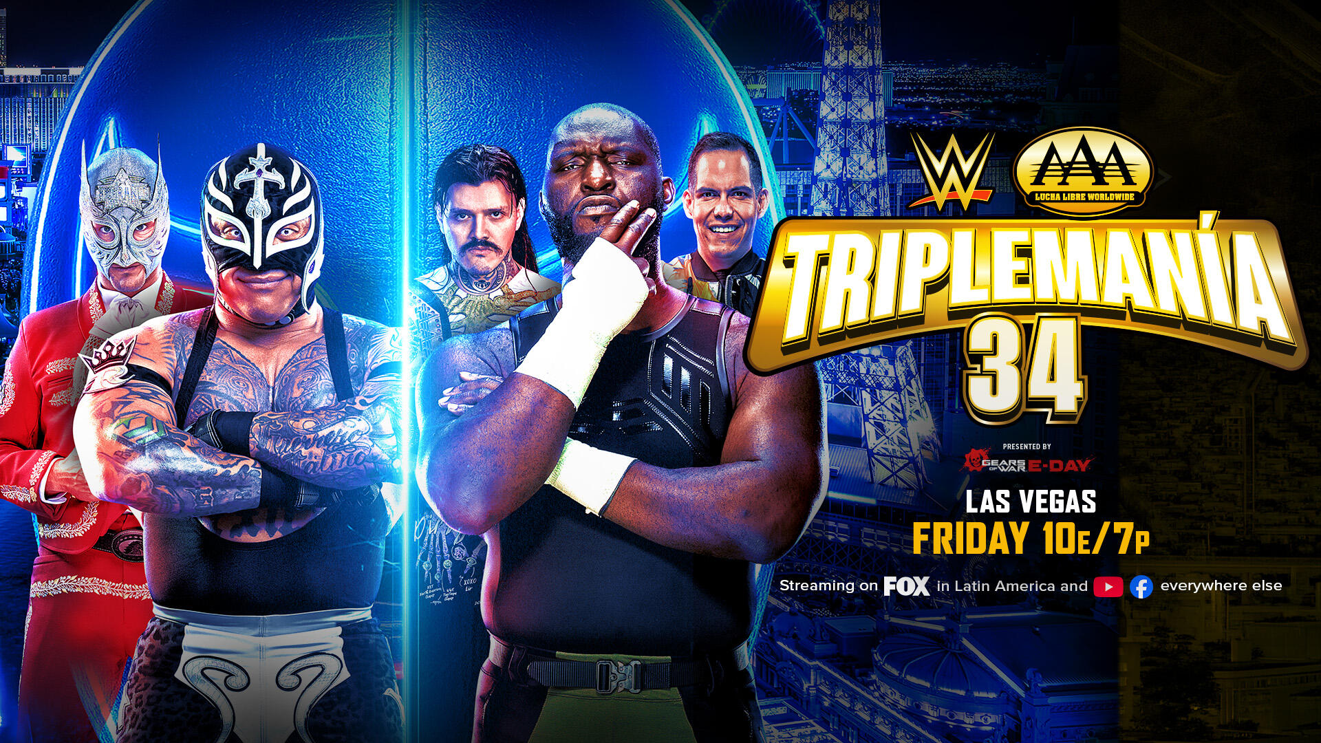 Rey Mysterio acompañado por El Grande Americano se enfrentará a Omos, acompañado por Dominik Mysterio y Dorian Roldán, en Triplemanía 34.