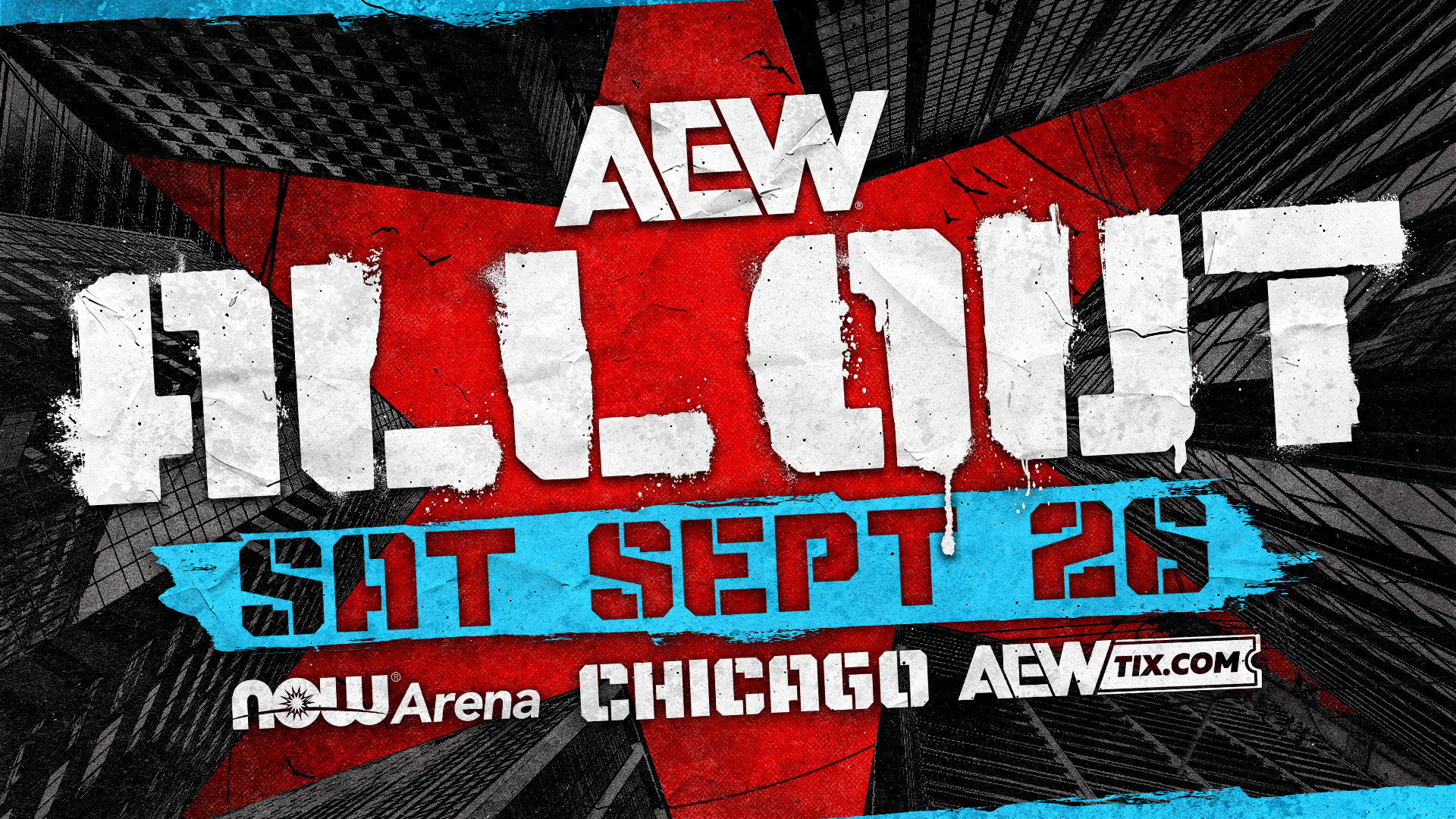 Imagen promocional de AEW All Out anunciando el evento para el sábado 26 de septiembre en Chicago.