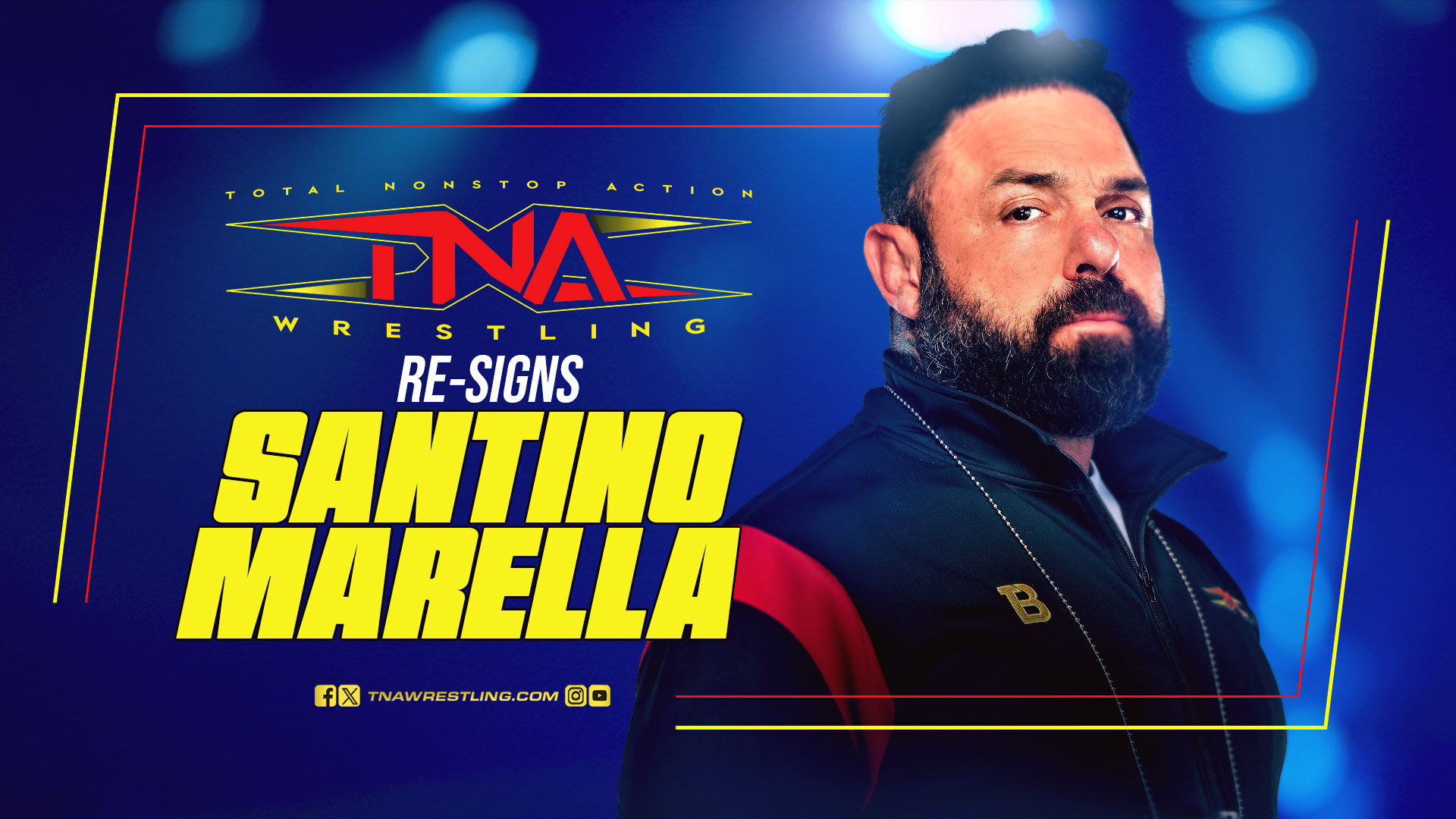 Santino Marella aparece en una imagen promocional de TNA Wrestling que anuncia la renovación de su contrato con la empresa.
