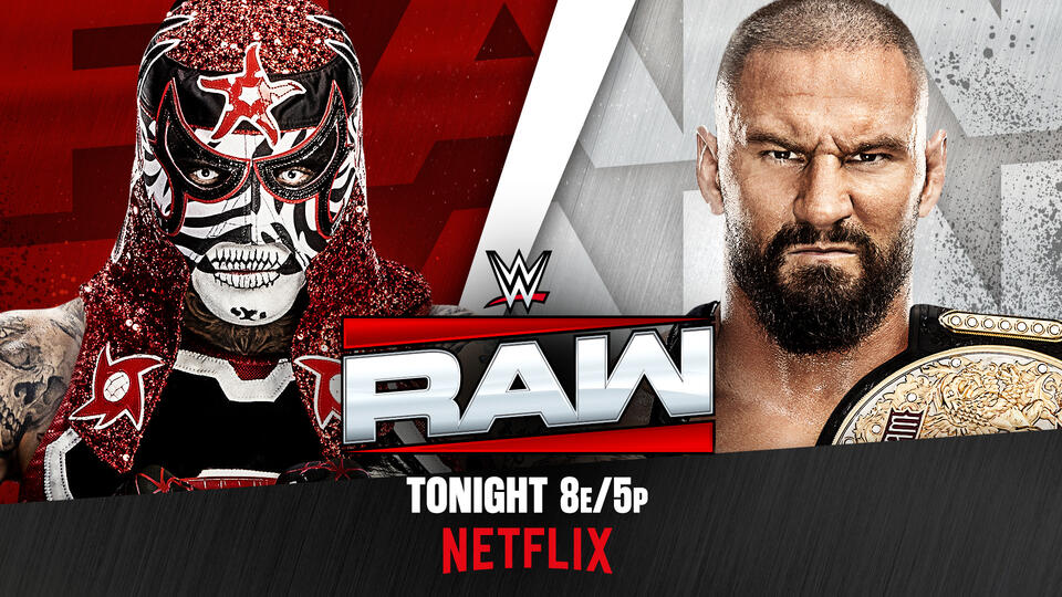 Penta y Bron Breakker aparecen en la imagen promocional de WWE Raw para su enfrentamiento del 19 de octubre de 2026.
