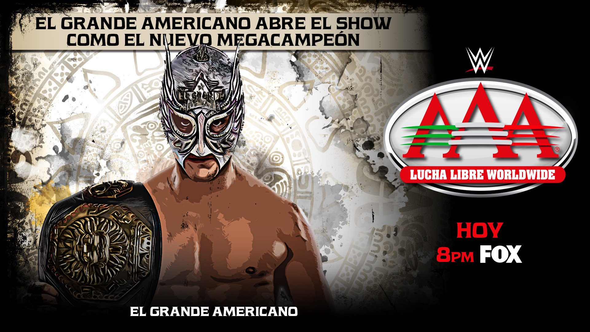 El Grande Americano aparece con el Megacampeonato de AAA antes de su mensaje tras ganar el título en TripleManía.